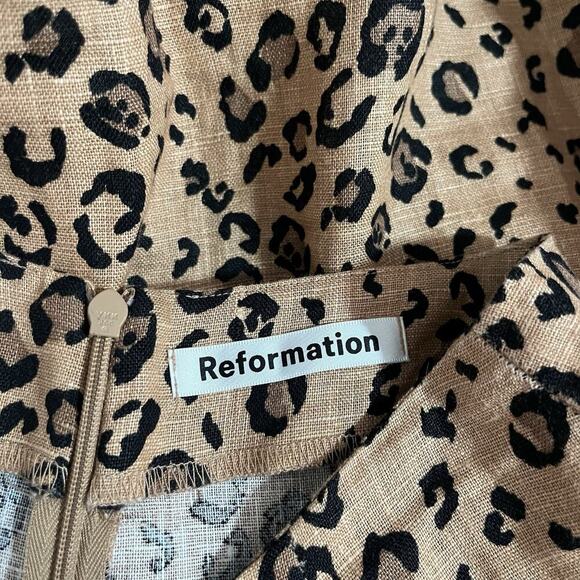 Reformation‎ Cady Leopard Print Linen Mini Skirt Size 2 Brown Side Slit 90s Y2K - Picture 6 of 6